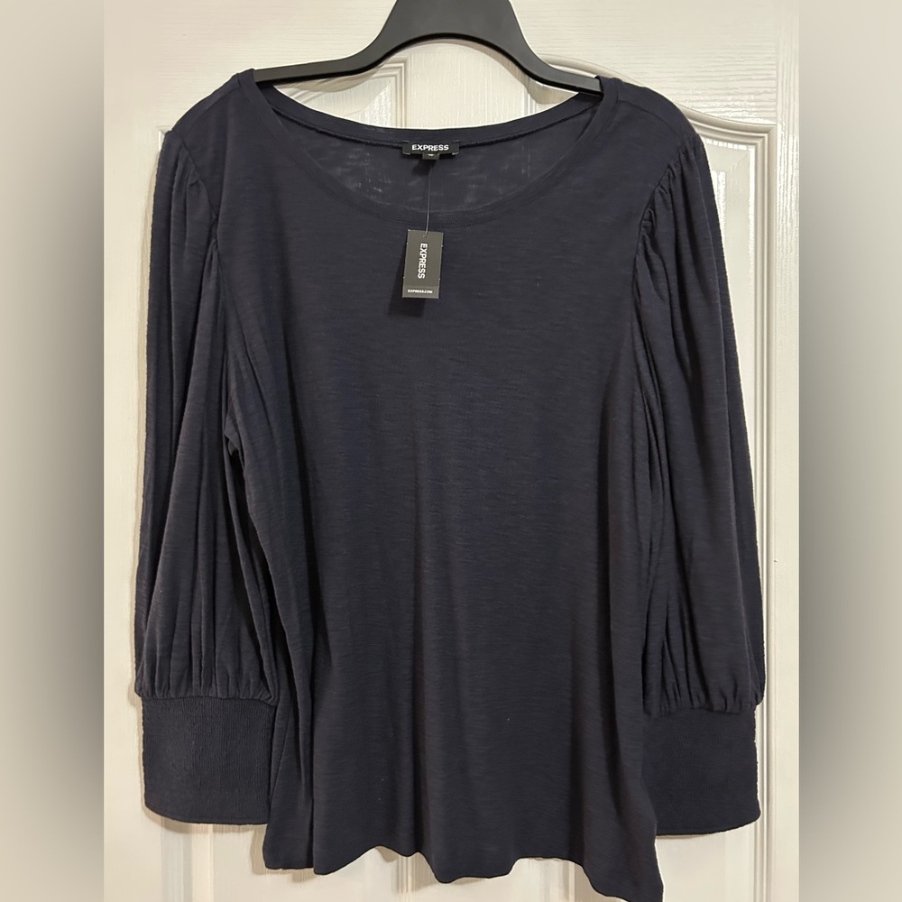 Express Women's Navy Long Sleeve Top